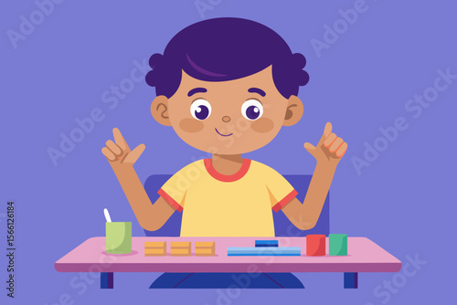 Child counting on fingers at a table