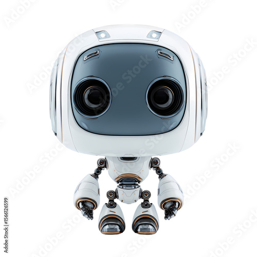 A cute 3d white robot toy looking forward isolated on transparent background