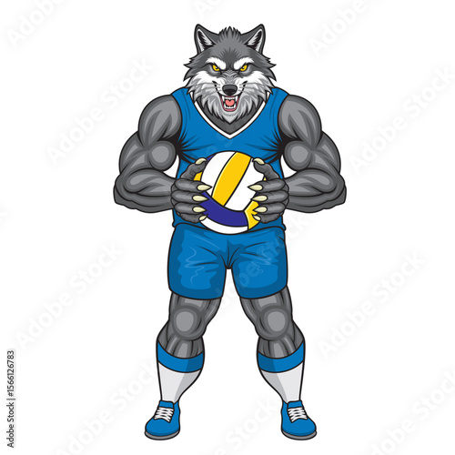 volleyball mascot wolf vector illustration wolf volleyball design