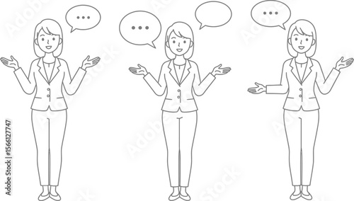 Businesswoman presentation vector illustration with speech bubbles for communication and explanation vector illustration