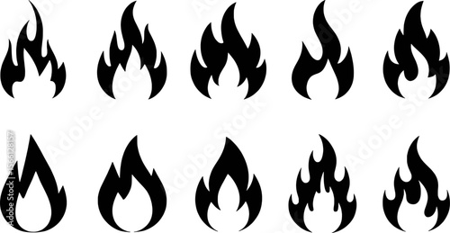 Various black flame icons fire heat