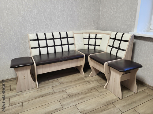 Wallpaper Mural Kitchen design with brown and white corner sofa and stools Torontodigital.ca