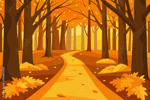 autumn forest path with golden leaves