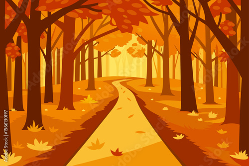 autumn forest path with golden leaves