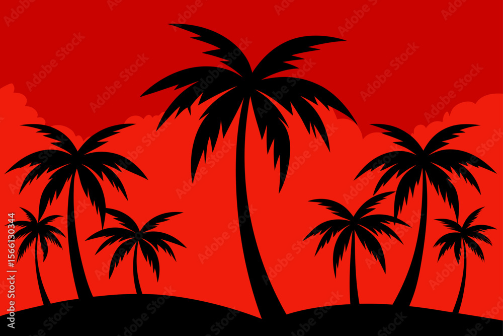 Fototapeta premium coconut tree silhouettes against red sky