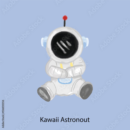 Watercolor astronaut isolated on white background. Watercolor paper illustration of Astronaut in space suit. Idea for icons, wallpaper, children’s art, books, cartoon, background, banner, poster, maga