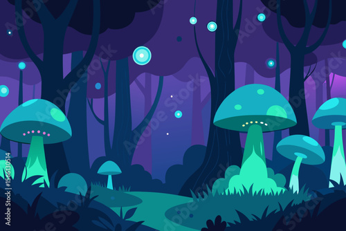 enchanted forest with bioluminescent mushrooms