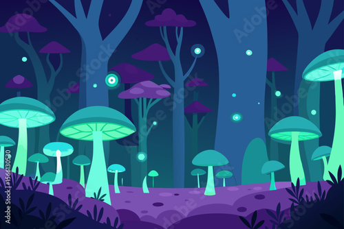 enchanted forest with bioluminescent mushrooms
