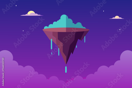floating island with waterfall in twilight sky