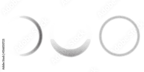 Dotted grainy circles. Vector stipple gradient texture Dusty grunge rounds with fade effect. Circular sandy eclipse on white background. Radial blurred abstract frames