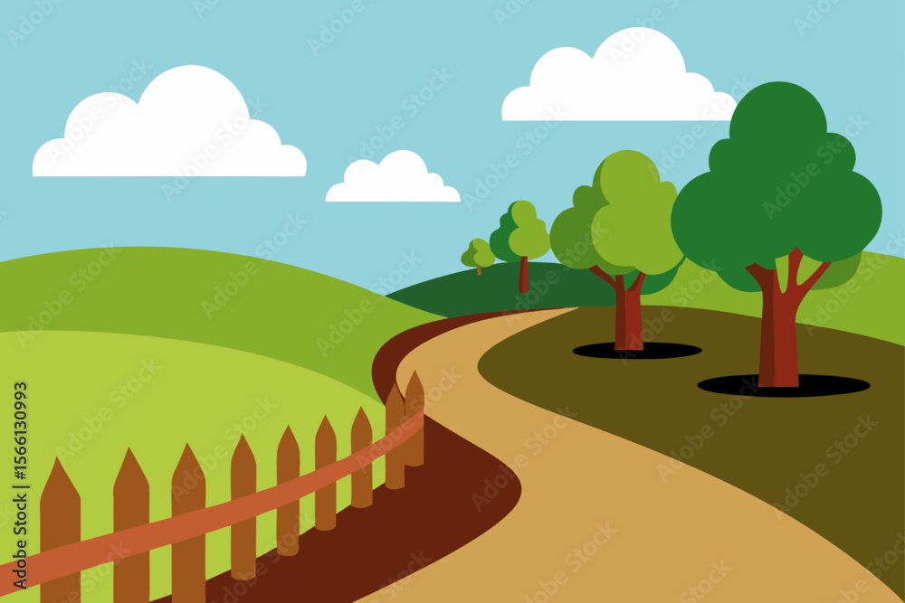 Fototapeta premium idyllic countryside lane with wooden fences