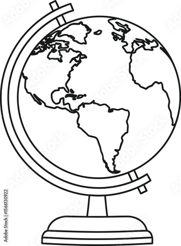 Globe outline vector illustration: world map geography education travel earth continents countries cartography vector illustration