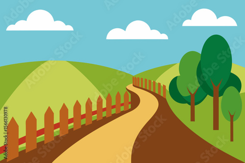 idyllic countryside lane with wooden fences