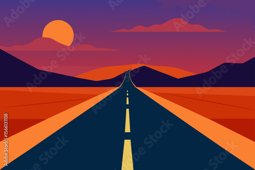 long desert highway with evening light
