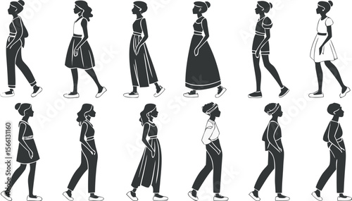 A refined collection of elegant vector silhouettes of women, highlighting a variety of fashionable styles and graceful dance poses, perfect for celebrating beauty, movement.