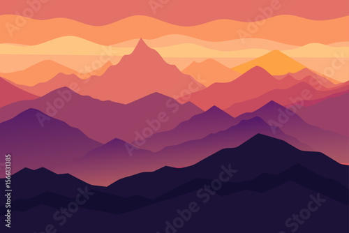 mountain range sunset with layered fog