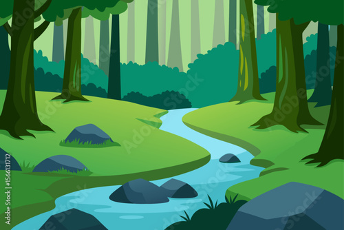 quiet forest glade with stream and mossy stones