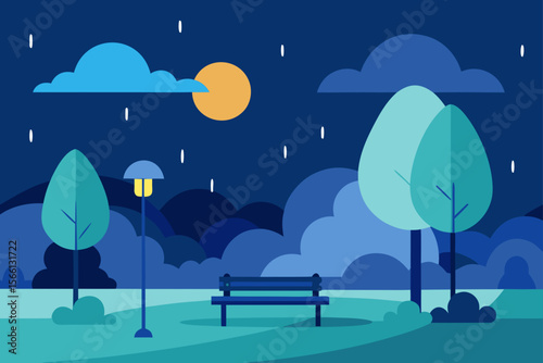 rainy night park scene tranquil illustration of ni