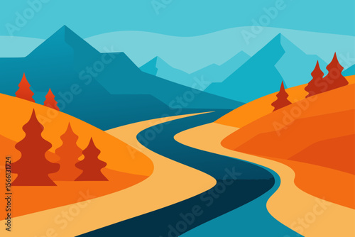 river bending through autumn mountain scene