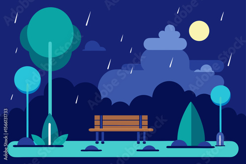 rainy night park scene tranquil illustration of ni