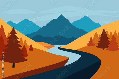 river bending through autumn mountain scene
