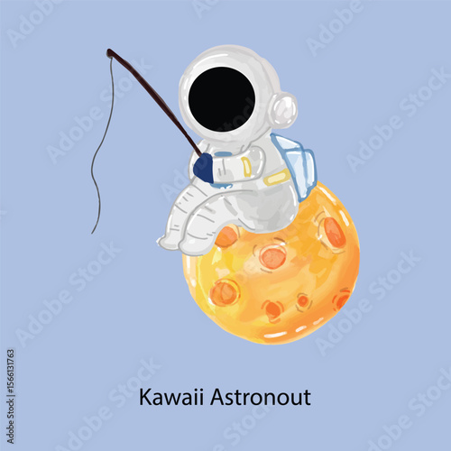 Watercolor astronaut isolated on white background. Watercolor paper illustration of Astronaut in space suit. Idea for icons, wallpaper, children’s art, books, cartoon, background, banner, poster, maga