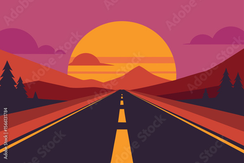 road at sunset perspective view summer nature