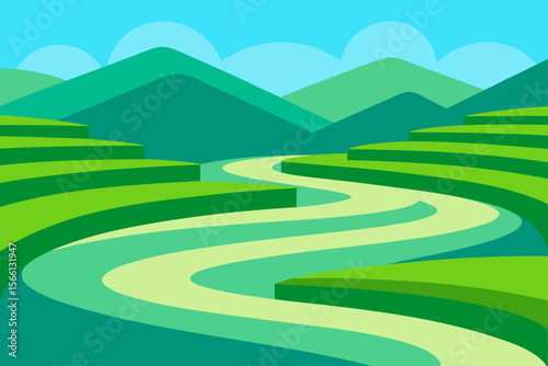 serene green rice terraces and winding river lands