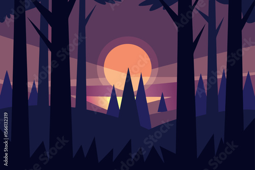 sunlight through forest trees at dusk