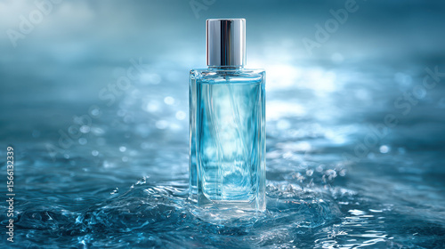 Clear serum bottle water blue tint smooth gives fresh impression, like splash of hydration, evokes sense of purity and cleanliness