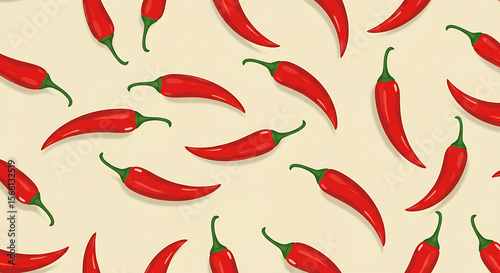 Hot and zesty: an appealing pattern of bright red peppers on a neutral surface.