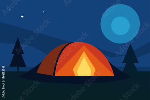 tent glowing in twilight campsite