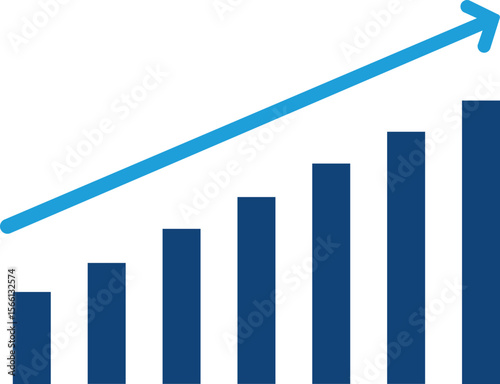 Growth bar icon. Vector logo of an increasing chart. Business statistics and data analysis symbol. Represents business growth, profit increase, and progress with upward arrow and bar chart elements.