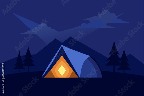 tent glowing in twilight campsite