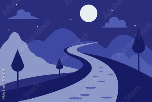 wandering path in magical moonlit landscape