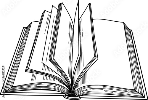 Open book illustration reading material study guide textbook learn knowledge education library literature sketch vector illustration