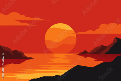 warm sunset glow on rocky coastline