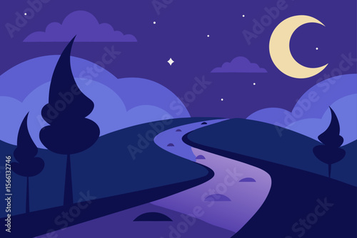 wandering path in magical moonlit landscape