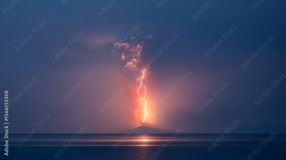 Obraz premium Volcanic lightning during eruption