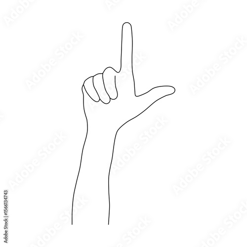 Loser Hand Gesture Line Art. A minimalist, clean line art illustration of a hand forming the "loser" gesture, with the thumb and index finger extended to create an L-shape.