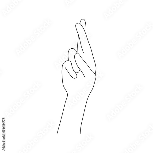 Fingers Crossed Hand Gesture Line Art. A clean and minimalist line art illustration of a hand with fingers crossed, typically the index and middle fingers.