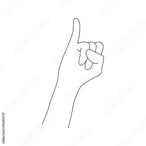 Hand Pointing Up Line Art. A clean and minimalist line art illustration of a hand with the index finger extended upwards, commonly used for pointing, gaining attention, or indicating the number one.