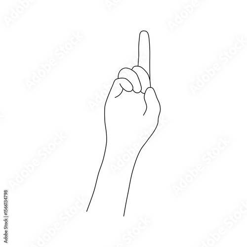 Hand Showing One Finger Line Art. A clean and minimalist line art illustration of a hand with the index finger raised, commonly used to represent the number one, point, or indicate a single item.