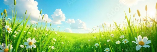 Vibrant Summer Meadow Wildflowers and Tall Grasses Under a Sunny Sky ? Perfect for Nature, Environmental, and Springtime Designs