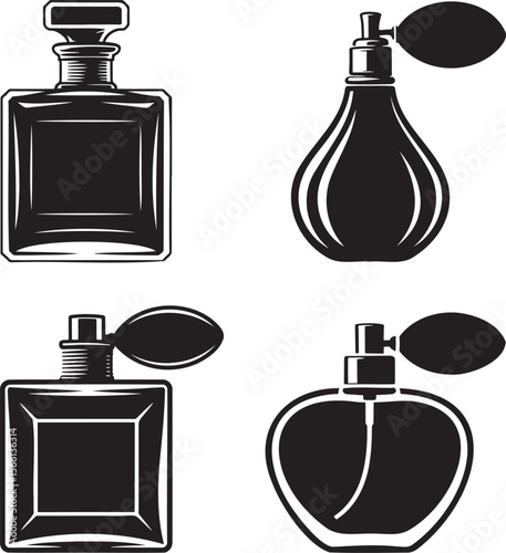 Premium perfume bottle silhouette set vector illustration isolated On Transparent Background