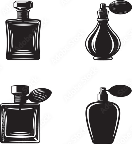 Premium perfume bottle silhouette set vector illustration isolated On Transparent Background