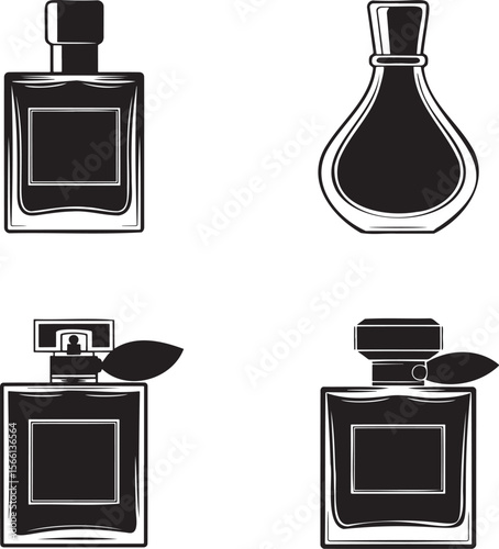 Premium perfume bottle silhouette set vector illustration isolated On Transparent Background