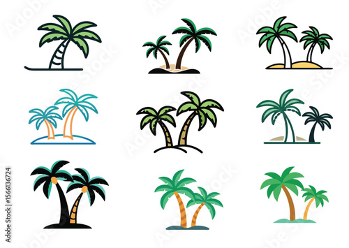 Palm tree colorful Vector, Palm tree Icon Set