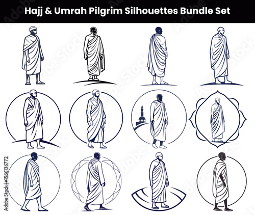 Hajj and Umrah Pilgrims Silhouette Set for Islamic Design Projects