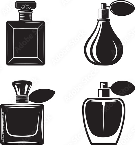 Premium perfume bottle silhouette set vector illustration isolated On Transparent Background